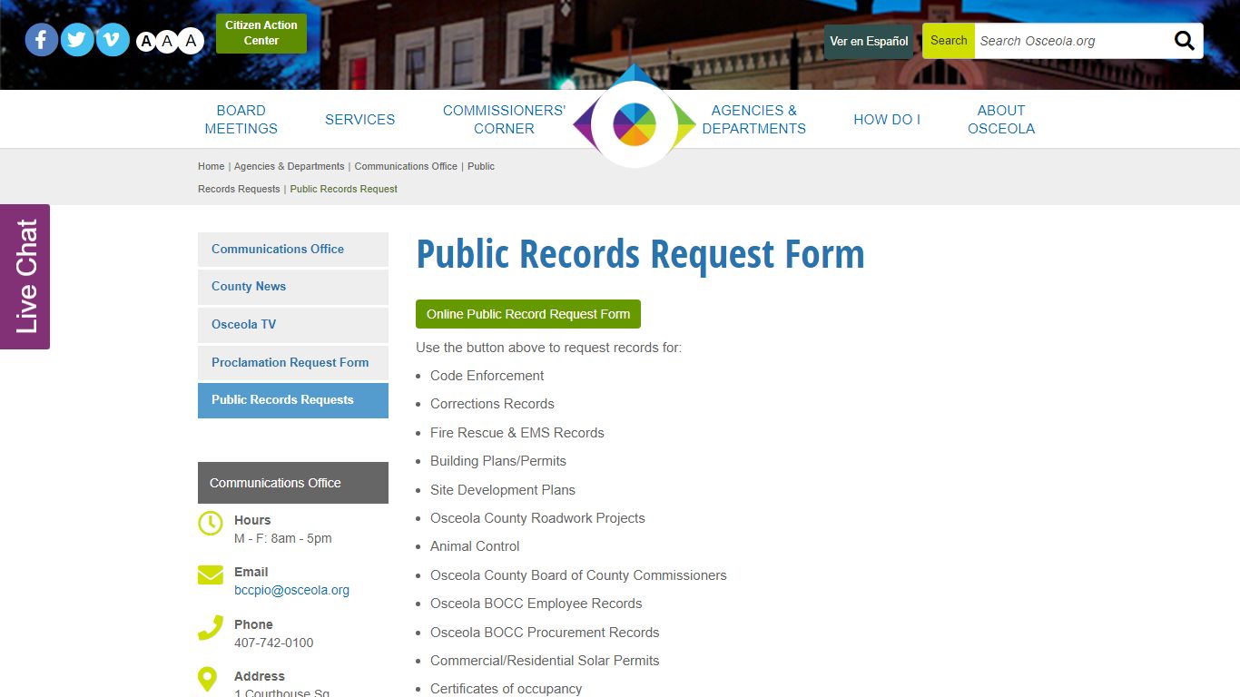 Public Records Request Form - Osceola County, Florida
